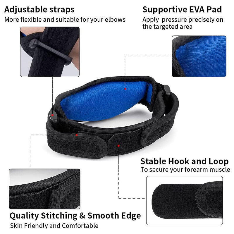 Adjustable Elbow Brace for Tendonitis, Forearm Pain, Basketball Badminton Tennis Golf Elbow Support Golfer's Strap Elbow Pads