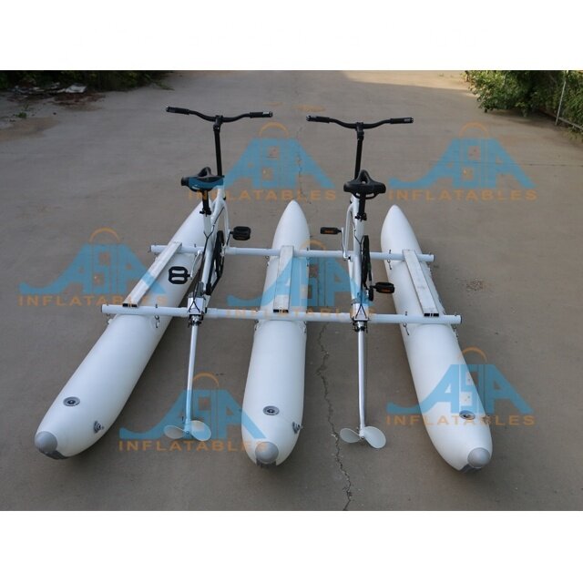 2 Person Floating Alloy Water Pedal Bicycle , Inflatable Aqua Bike PVC Pontoon Water Bike