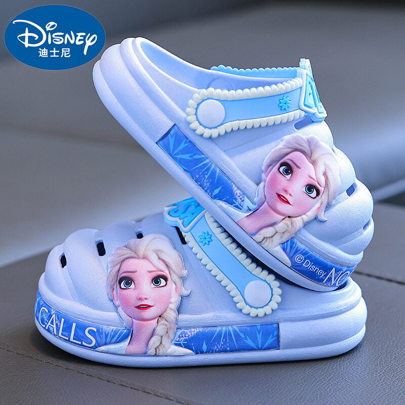 Детские сандалии Disney Принцессы Эльзы, летняя обувь с дырками для девочек, сандалии и тапочки, нескользящая Мягкая подошва, дышащие шлепанцы для пляжа