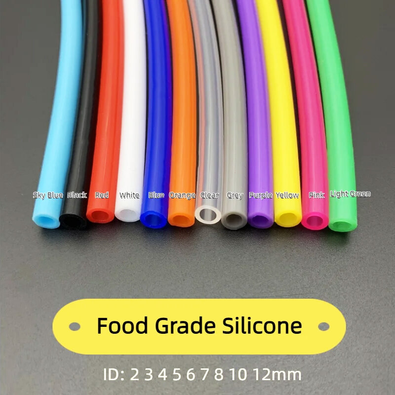 Tuyau en caoutchouc flexible en silicone de qualité alimentaire, tuyau à clics doux, connecteur d'eau coloré, ID2, 3mm, 4mm, 5mm, 6mm, 7mm, 8mm, 9mm, 10mm, 12mm, 1 mètre