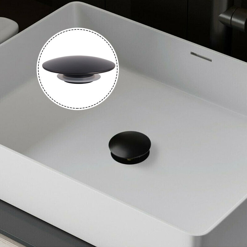 Sink Drain Plug Pop Up 66mm Bathroom Sink Push Button Matte Black Replacement Filter For Kitchen Bathroom Sinks Bathtubs