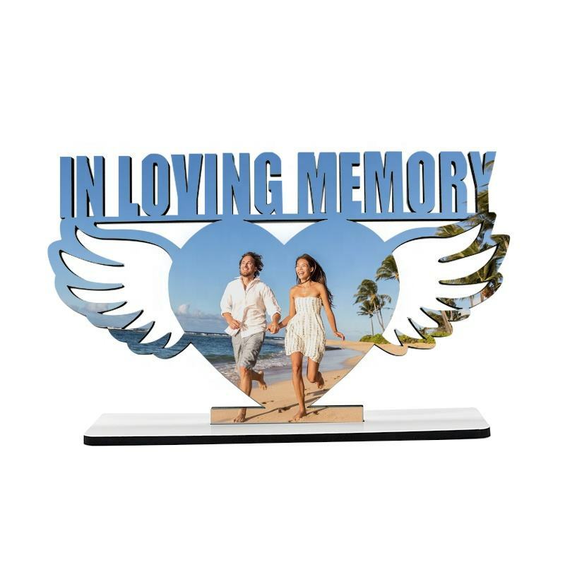 Free Shipping 10pcs/lot 125*175*5mm MDF Wooden Heart Wing IN LOVING MEMORY Sublimation Photo Plaque Blanks