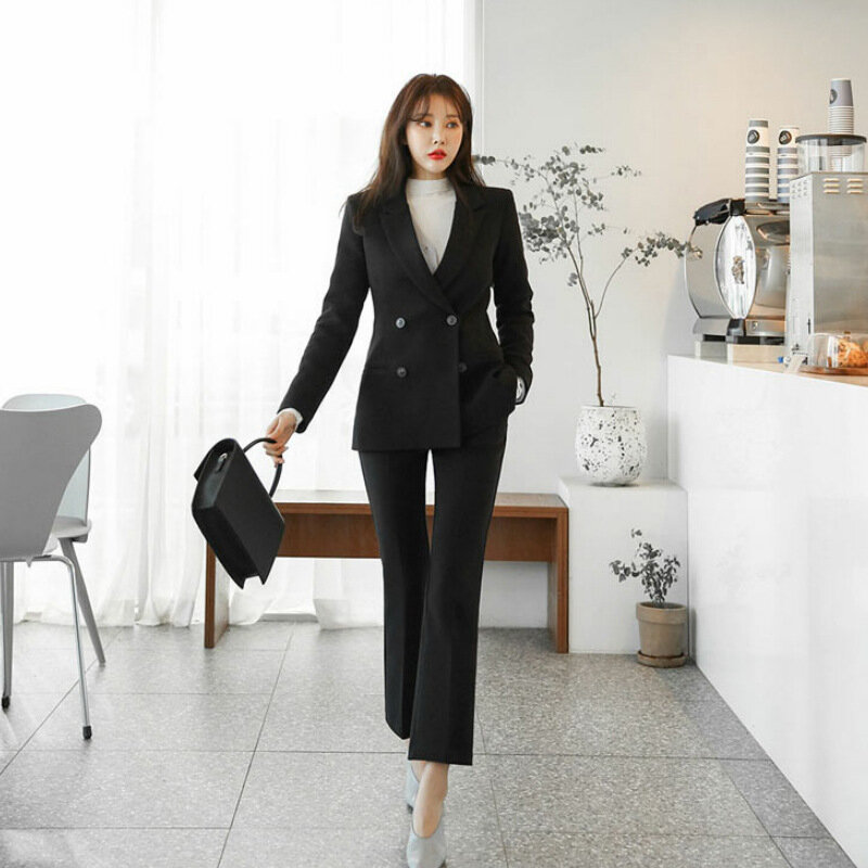 女性のためのエレガントなスリムスーツ,トレンディな韓国スタイル,仕事に最適,春と秋に適しています