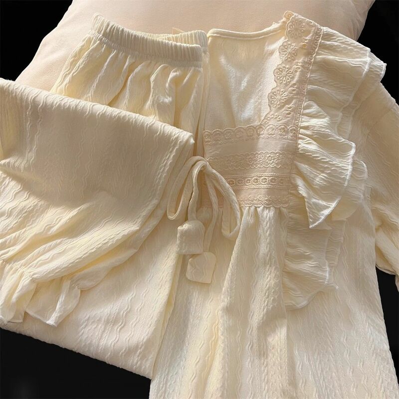 Новинка 2023, японская модная Элегантная пижама, Женская весенне-осенняя тонкая однотонная хлопковая Студенческая Домашняя одежда с длинным рукавом, Освежающая