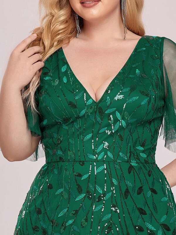 Plus Size Abendkleider lange A-Linie tiefe V-Ausschnitt halbe Ärmel bodenlangen Kleid 2024 immer hübsch von Gauzedark grünen Frauen Kleid