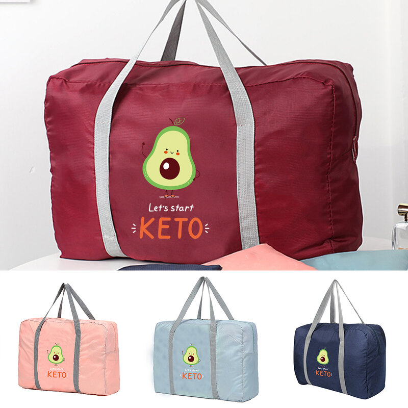 Sacos de viagem dobrável organizador de bagagem masculina unissex saco de armazenamento de roupas abacate keto padrão duffle bolsa feminina bolsas tote