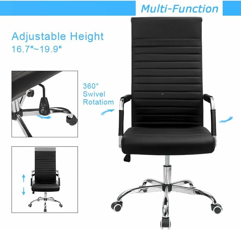 Prążkowane krzesło biurowe z wysokim oparciem, skórzane krzesło konferencyjne Executive, regulowane krzesło obrotowe z podłokietnikami