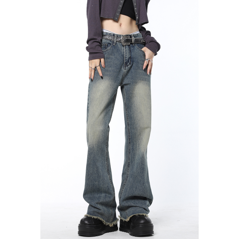 Pantalones vaqueros de pierna ancha para mujer, vaqueros de cintura alta, color azul, Estilo Vintage, moda urbana, 2023