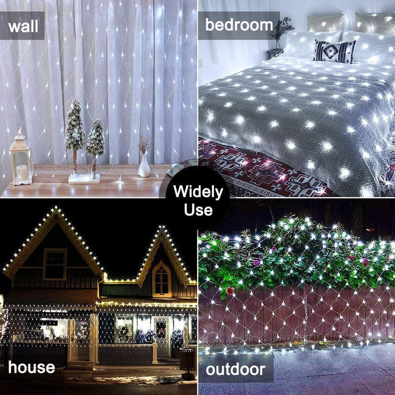 Impermeável Net LED String Lights, Festival, Decoração de Natal, Ano Novo, Festa de Casamento, 8 Modos, 220V, 1.5x1.5m, 3x2m