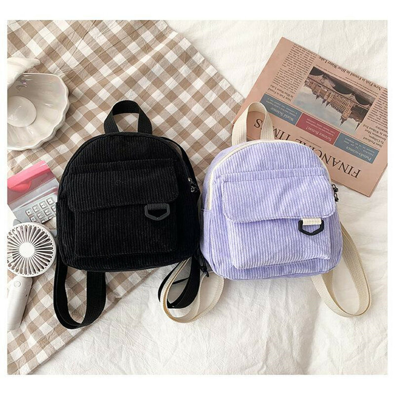 Women'S Mini Backpack Girls Bag Fashion Solid Color Corduroy Simple Casual Traveling Large Capacity Female'S Schoolbag New