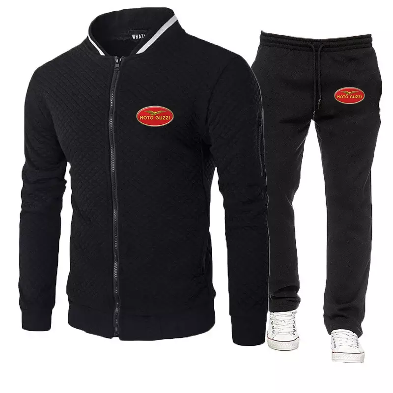 MOTO GUZZI 2024 Spring And Autumn Men's Casual Fashion Solid Color Slim-fit Zipper Uncapped Hoodie Movement Trousers Suit