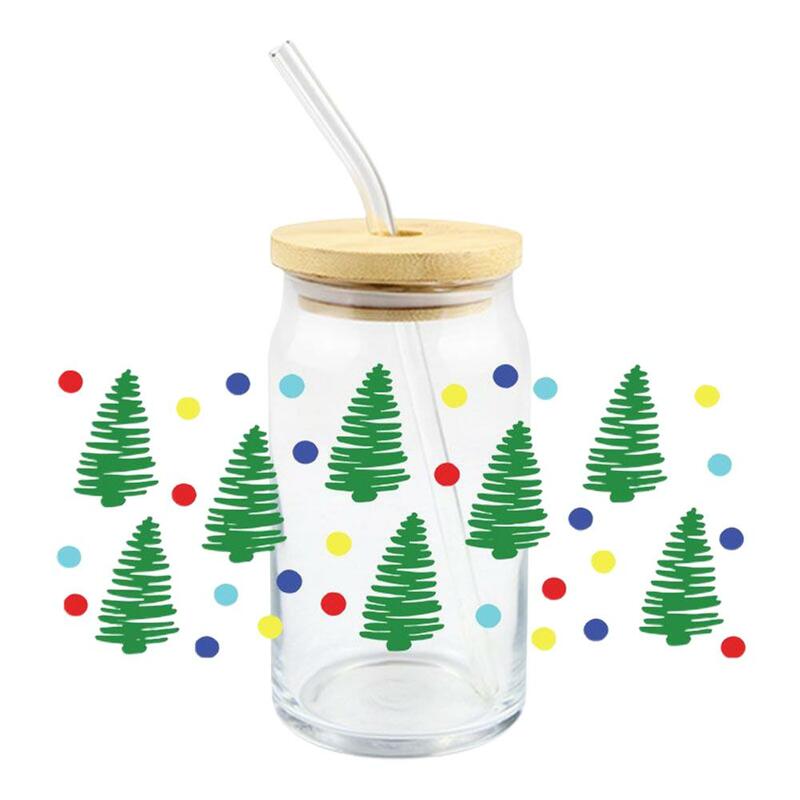 UV DTF naklejka transferowa na kubek na Boże Narodzenie etykiety szklane filiżanki do kawy wodoodporne Logo do butelek szklanych kubków Y2H9