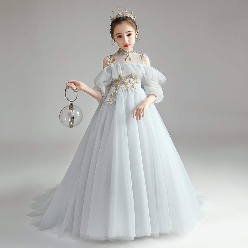 Children's Runway Piano Performance Dress Blue Flower Girl Wedding Princess Host Evening Dresses Party