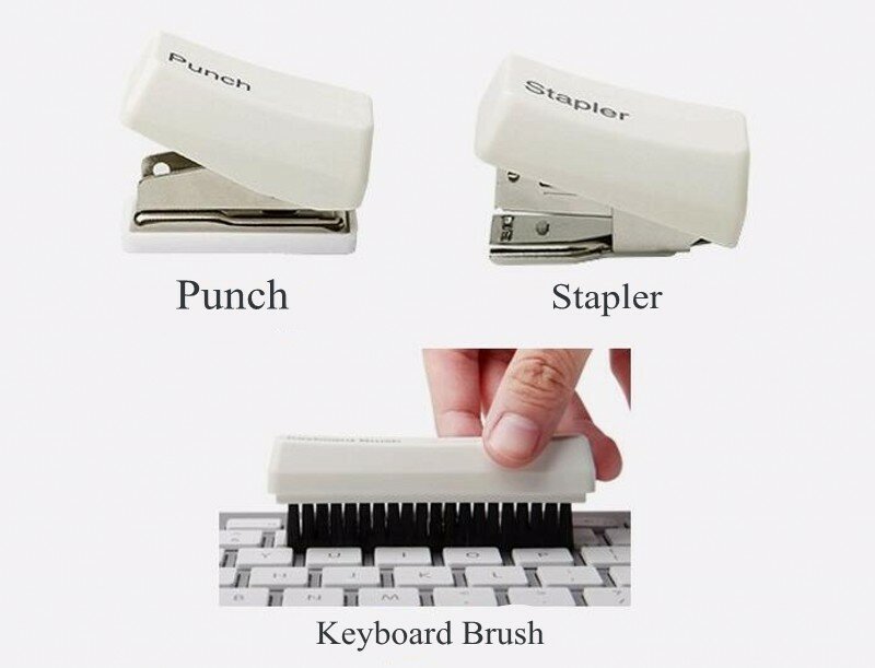 New Creative Mini Keyboard Stationery Set Clip Magnet+Punch+Stapler+Keyboard Brush Students Gift Storage School Office Supplies