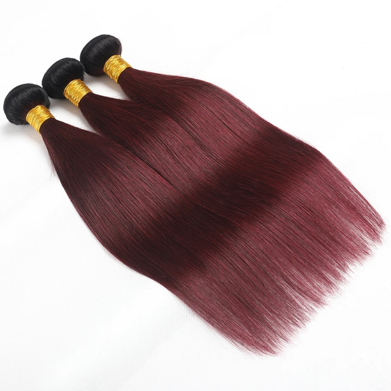 1b 99j Burgundy Human Hair Bundles Ombre Wine Red Bone Straight Human Hair 1/3 /4 Pcs Colored Brazilian Virgin Hair Extensions