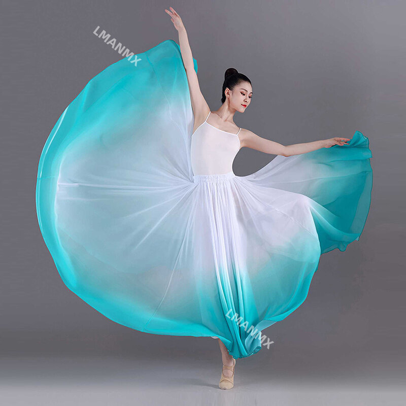 กระโปรงนักเต้นบัลเลต์360องศากระโปรงยาวหรูหราสำหรับผู้หญิงชุดฝึกยิมนาสติกชุดเต้นคลาสสิก