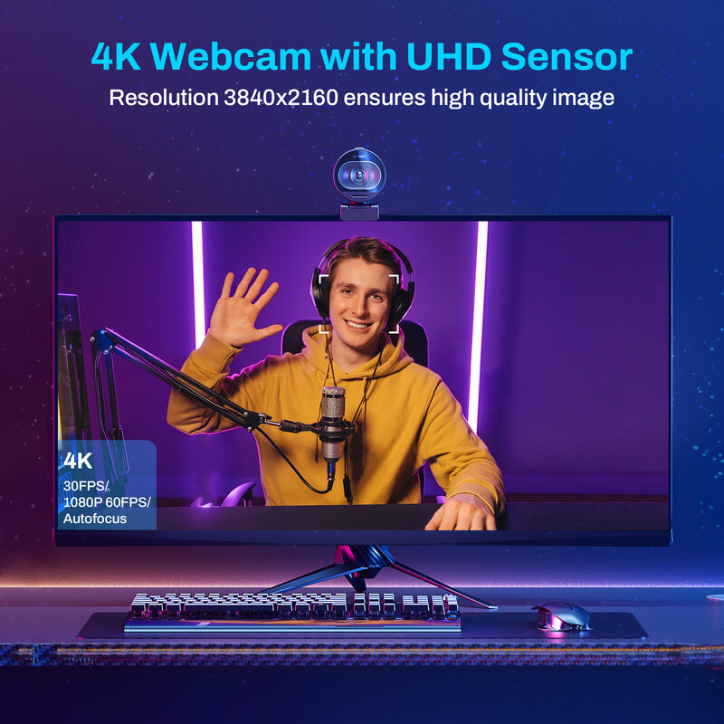 Webcam 4K Streaming Webcamera 1080P 60fps Usb Camera Emeet S600 Autofocus Living Stream Camera Met Microfoons Voor Tiktok/Youtube