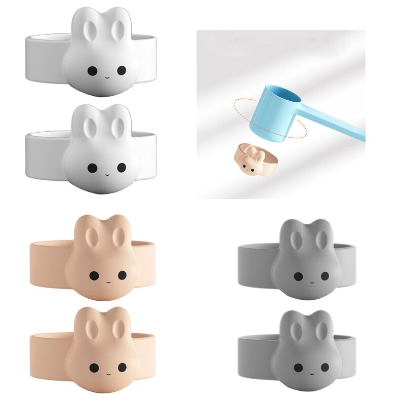 2pcs Cartoon Rabbit Spoon Non-Stick Ring Magnetic Milk Powder SpoonScoop Holder Ring Baby Tableware Product Spoon Fixer