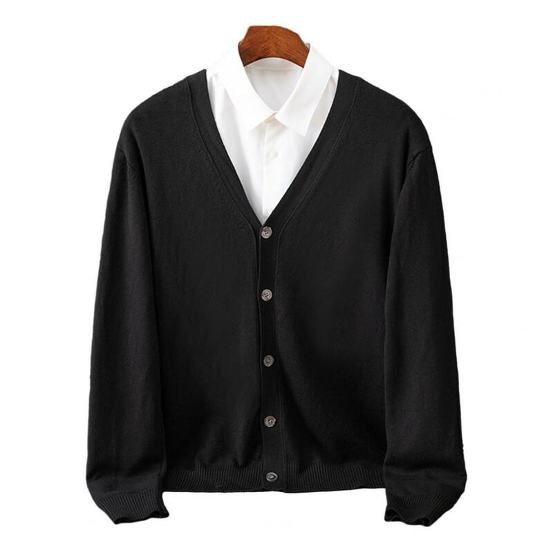 Cárdigan de punto con cuello en V para hombre, suéter de manga larga, abrigo de un solo pecho, Color sólido, Otoño e Invierno