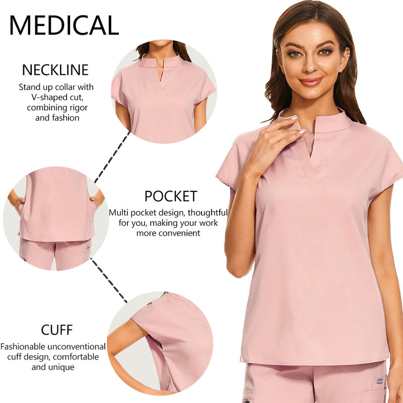 Plus Size Scrubs Set Mulheres Enfermeira Médica Uniformes Stand Pescoço V-cut Scrub Top Calças Jogger Vet Doctor Trabalhadores da Saúde Workwear