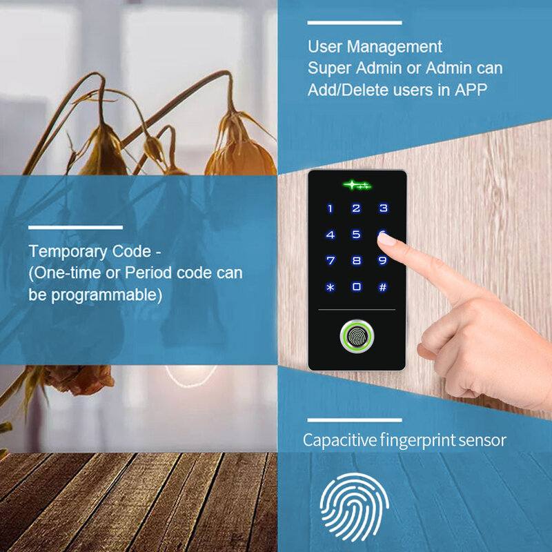 Teclado Controle de Acesso Fingerprint, Entrada Porta Exterior, RFID, Digital Lock Card Reader, Proteção de Segurança, Tuya App, 2.4G, 125kHz