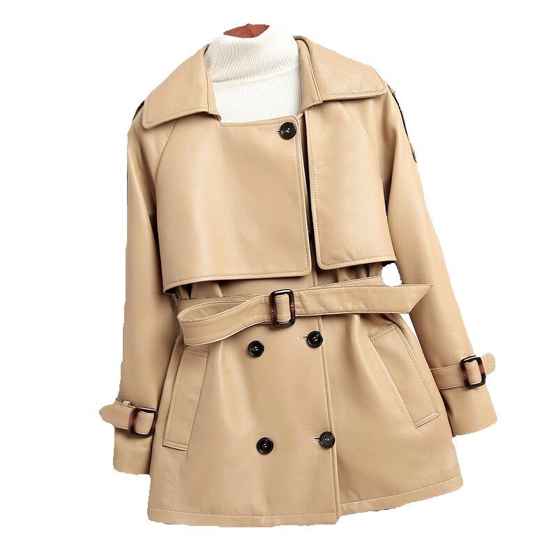 Jaket kulit domba, jaket Windbreaker, jaket kulit domba gaya Inggris baru wanita, Trendi Chic, longgar dan gaya pendek, pengencang pinggang Tr