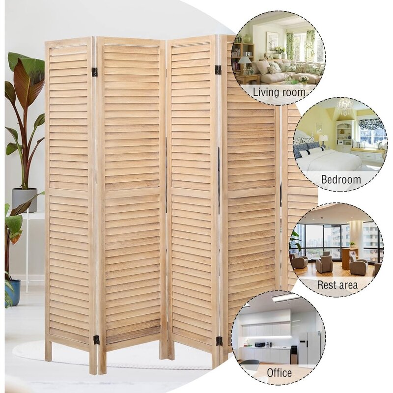 6 Panel Room Divider, 5.6Ft Tall Room Dividers and Folding Privacy Screens, Wooden Room Divider Screen,