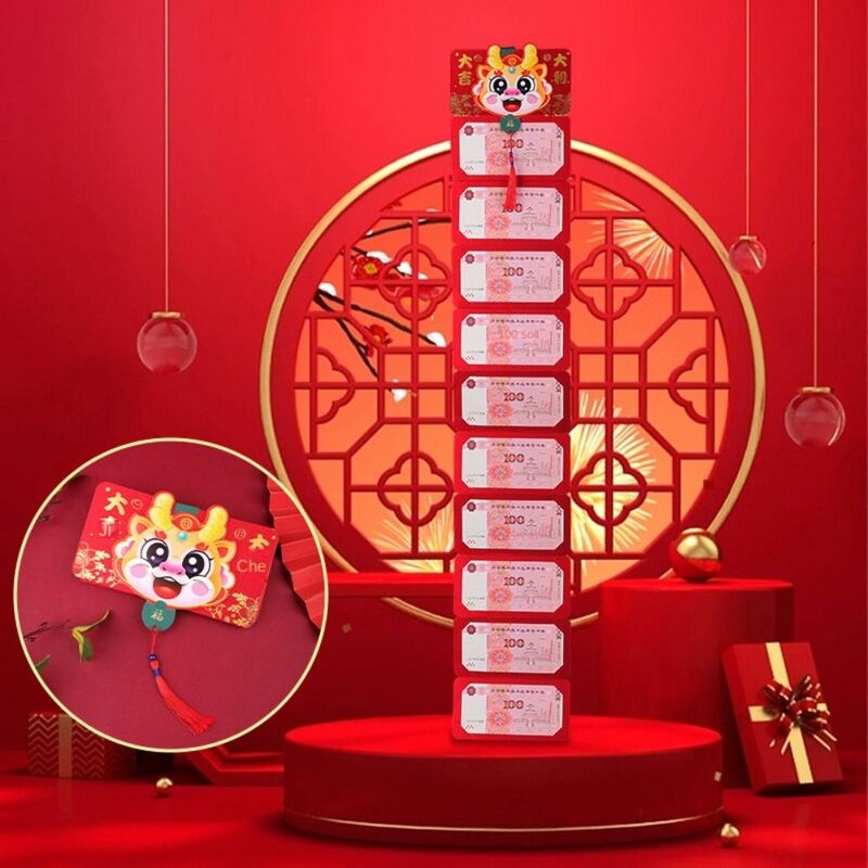 Cartoon Dragon Dragon Year Folding Red Envelopes Spring Festival Best Wishes Blessing Bag Glitter Paper with Tassels Red Pocket