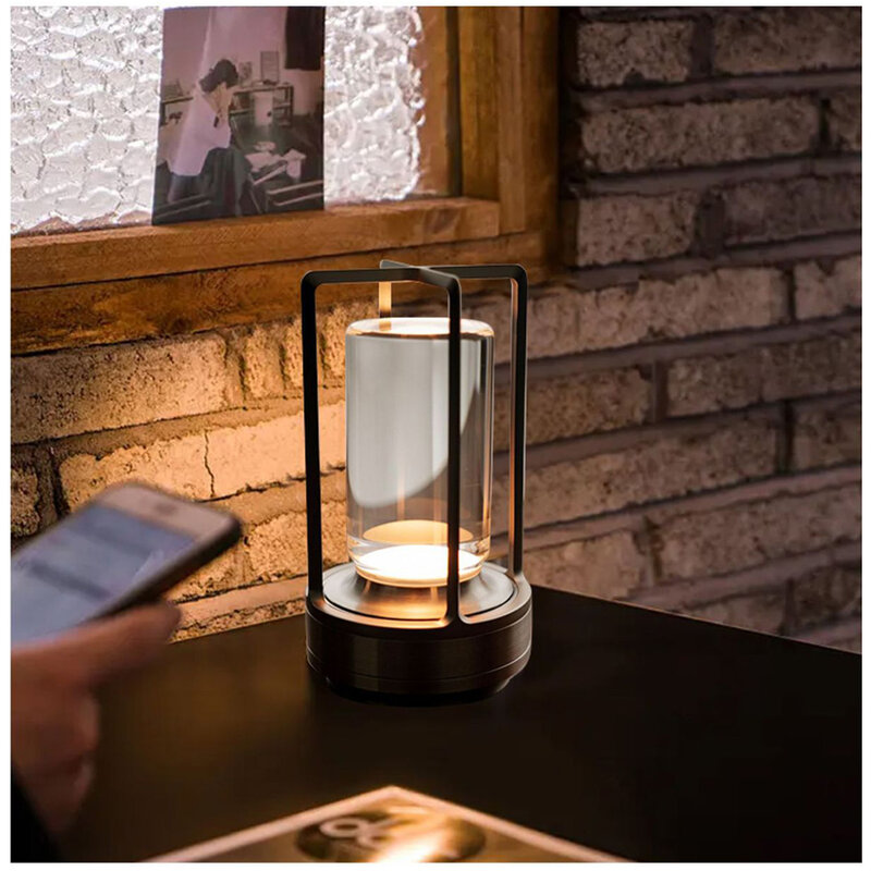 Lampe de table LED multifonctionnelle sans fil, style métal, lampes de bureau, extérieur, camping, escales, restaurant, veilleuses créatives