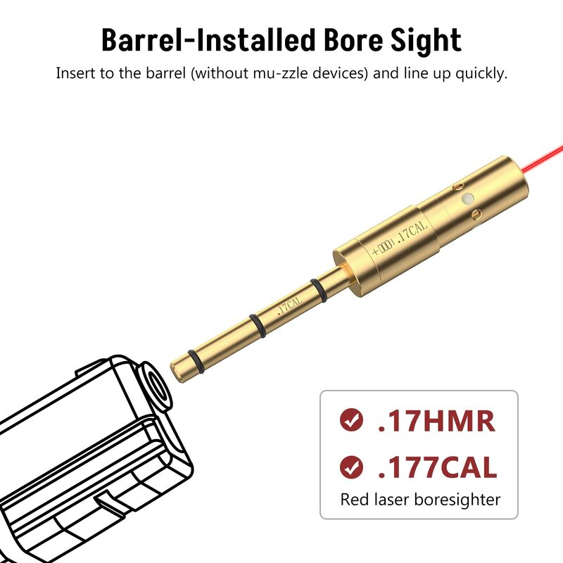 Red Laser Boresighter Bore Sight, 17HMR 177 Cal End Barrel, O-Rings de reposição, Baterias, 4 conjuntos de