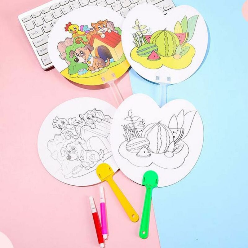 Mainan anak DIY mainan Montessori untuk anak-anak kipas lukisan pendidikan dini warna kartun binatang mengisi penggemar