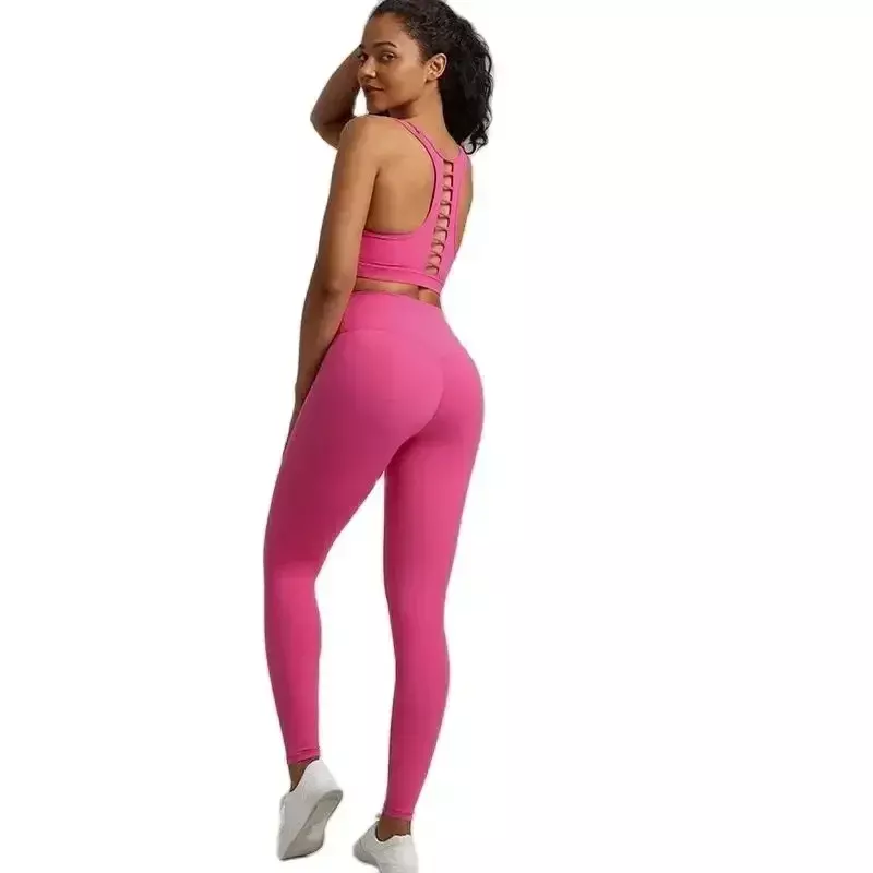 Lemon Gym Fitness Yoga Set Legging zurück Cross Sport BH Top 2PC Anzug umfassende Training Jog Women cutout Krawatte Rundhals ausschnitt