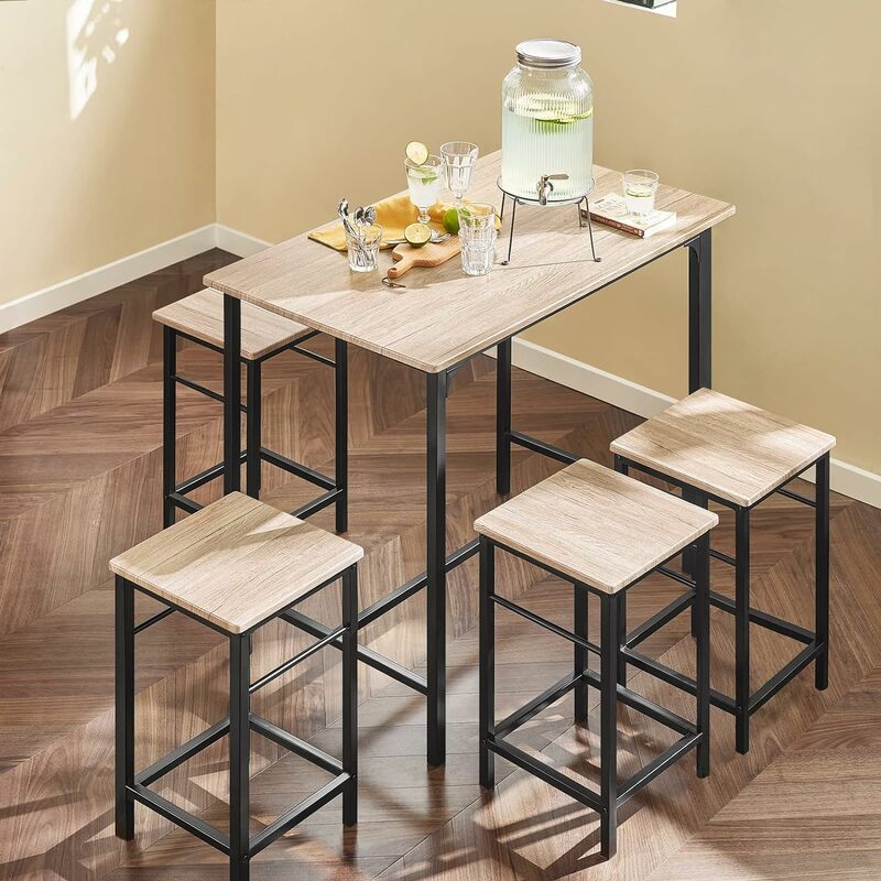 Барный набор-1 барный стол и 4 стула, домашняя кухня, набор для завтрака, мебель для столовой, искусственная (НАТУРАЛЬНАЯ)