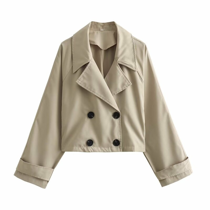 2024 Women's Autumn New Versatile Solid Color Suit Collar Double Breasted Short Jacket