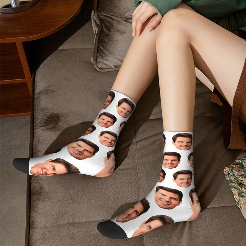 Tom Cruise Face Cutout Socks Harajuku Sweat Absorbing Stockings All Season Long Socks Accessories for Unisex Birthday Present