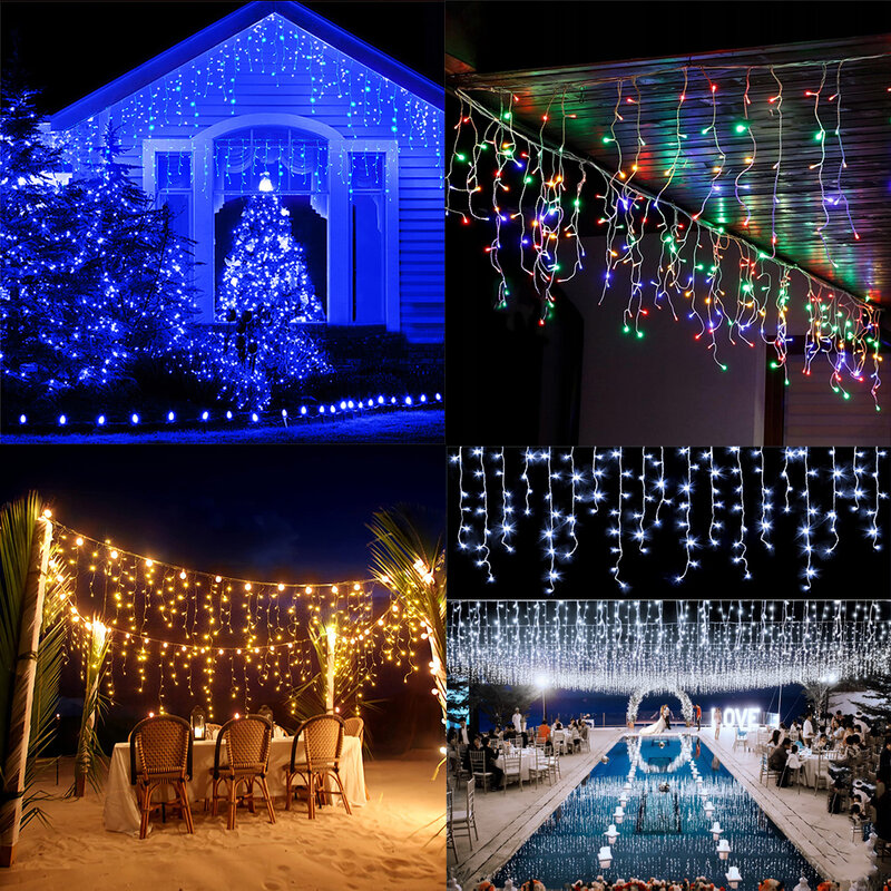3.5M-35M Christmas Decoration 2023 Led Icicle Curtain Lights Outdoor New Year 2024 Fairy Light Street Garland On The House