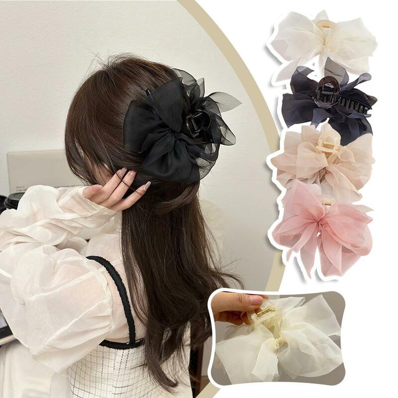 Double-sided mesh bow tie grab clip back head large elegant accessories headwear shark temperament hair curly clip Z4L0