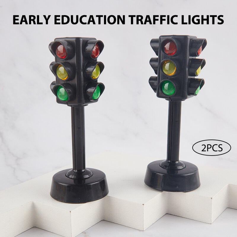 Miniseñales de tráfico para niños, 2 piezas, bloque de luz de carretera con sonido LED, juguetes educativos de seguridad, Regalos perfectos