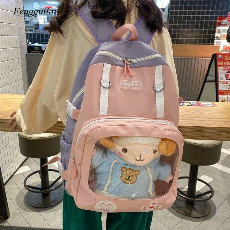 Tas Sekolah Perifer Anime Jepang Lucu Kepribadian Menyenangkan Tas Transparan Siswa Ransel Perempuan Mengirim Boneka