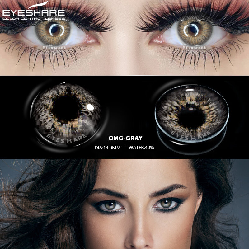 EYESHARE-Lente de Contato Natural Colorida para Olhos, Cinza, Linda Pupila, Maquiagem Anual, Contatos de Olhos Verdes, 2Pcs