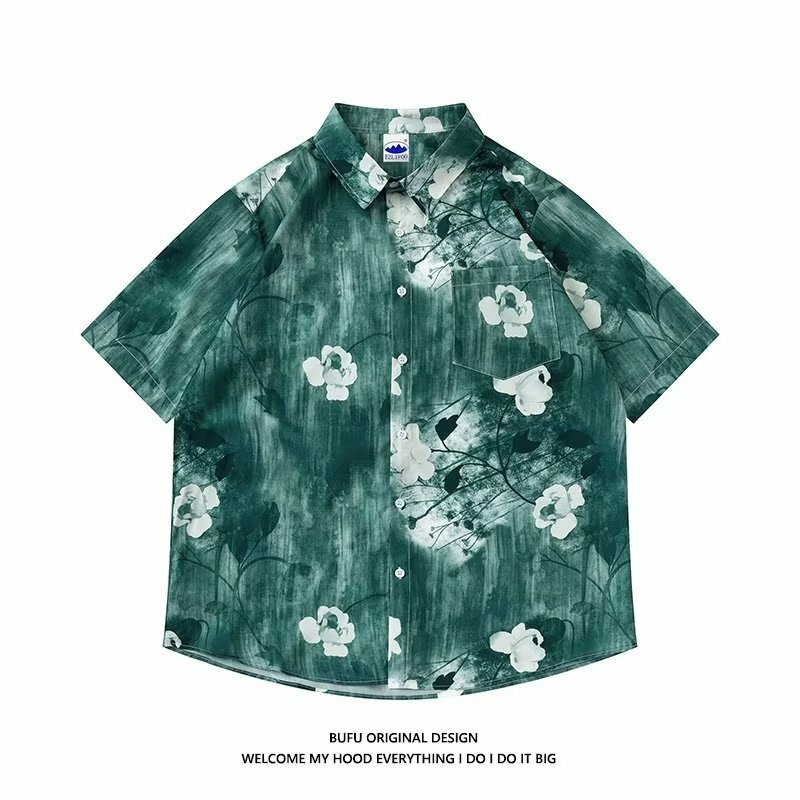 얇은 속건성 꽃 기하학 프린트 2023 하와이안 셔츠, 반팔 편안한 남성 의류, 하라주쿠 여름 남성 셔츠