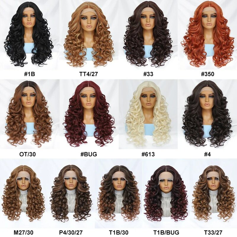 24 Inch Curly Wig Synthetic Lace Front Wigs Glueless Blonde Orange Female Lace Wig 13X4X1 For Black Women Cosplay Hair Daily Use