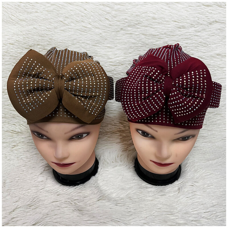2024 Großhandel neuesten eleganten Turban Hüte Frauen Mütze Perlen für Indien Hut Schals Kopf wickel Stirnband Mädchen Haarschmuck Dame