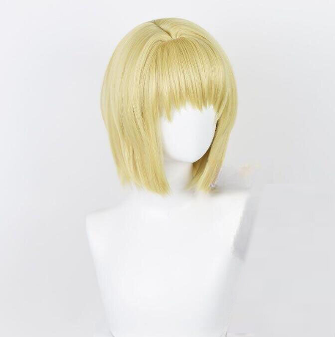 Kurapika Peluca de Cosplay de fibra sintética, peluca corta de Anime Hunter X Hunter, color amarillo dorado