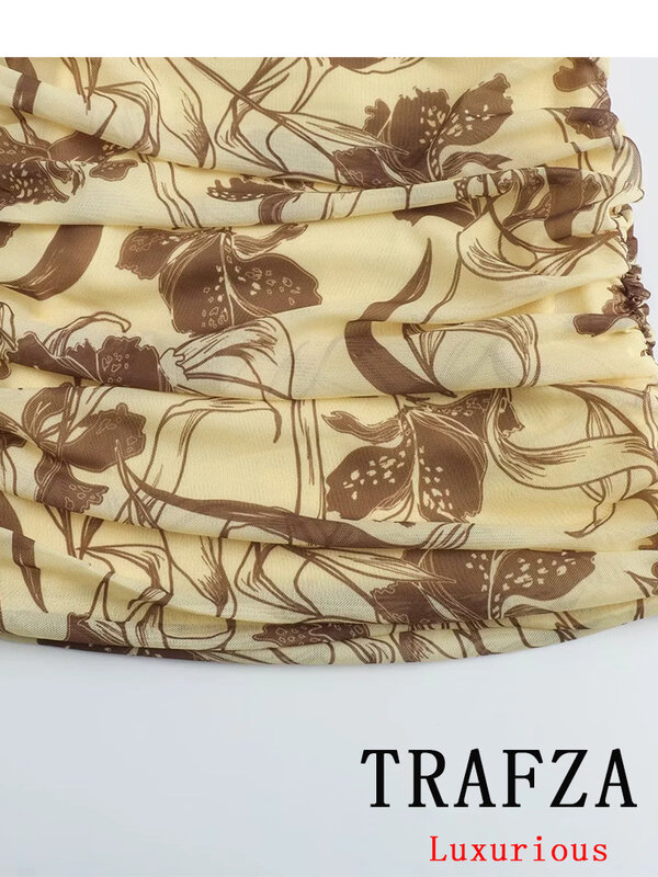 TRAFZA-Vestido corto con tirantes para mujer, prenda Sexy con estampado elegante, Estilo Vintage, a la moda, para fiesta de verano, 2024