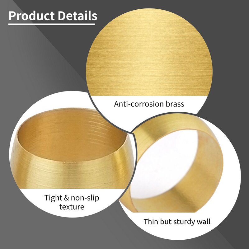 200Pcs Brass Compression Fittings Ferrule Sleeves With 5 Sizes OD Compression Fitting Kit For Tubes Connection Durable Material
