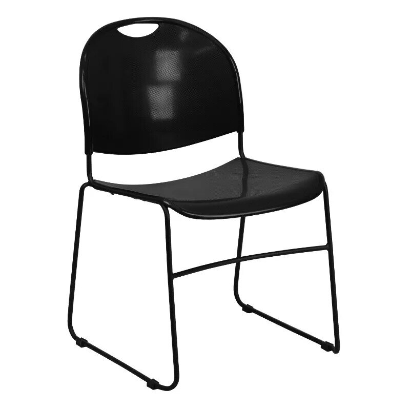 880 lb. Kapasitas kursi tumpuk hitam Ultra ringkas dengan bingkai berlapis bubuk hitam