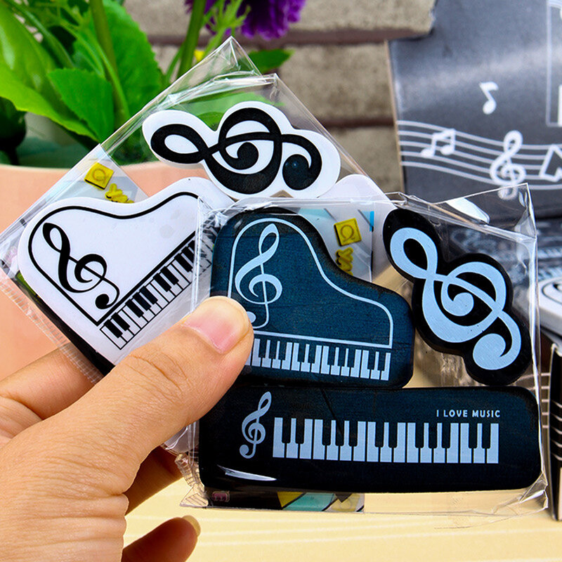 3pcs Musical Piano Note Rubber Pencil Eraser School Student Stationery Correction Supplies For Kids