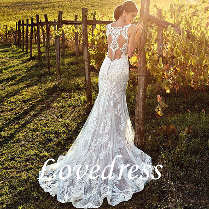 Женское свадебное платье с юбкой-годе, кружевное платье без рукавов в стиле бохо с V-образным вырезом, модель 2024