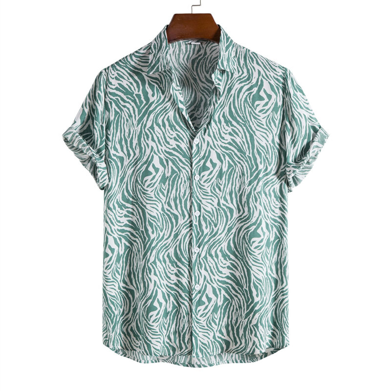 Camisas hawaianas con estampado a rayas para hombre, Camisa de manga corta, Tops de fiesta de vacaciones, camisas de gran tamaño, ropa Harajuku, solapa